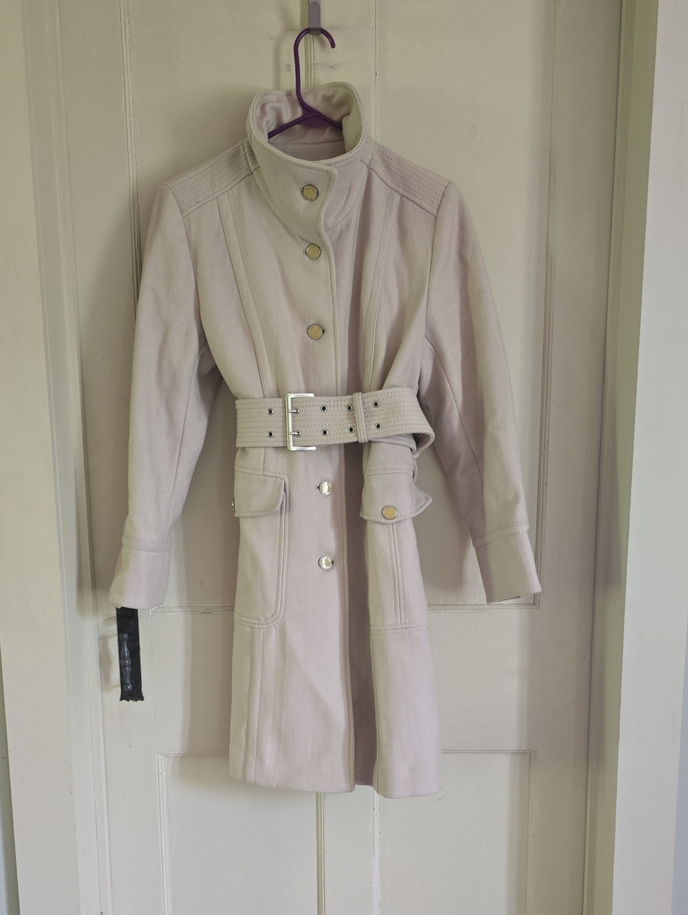 Kenneth Cole New York Light Cream Belted Coat